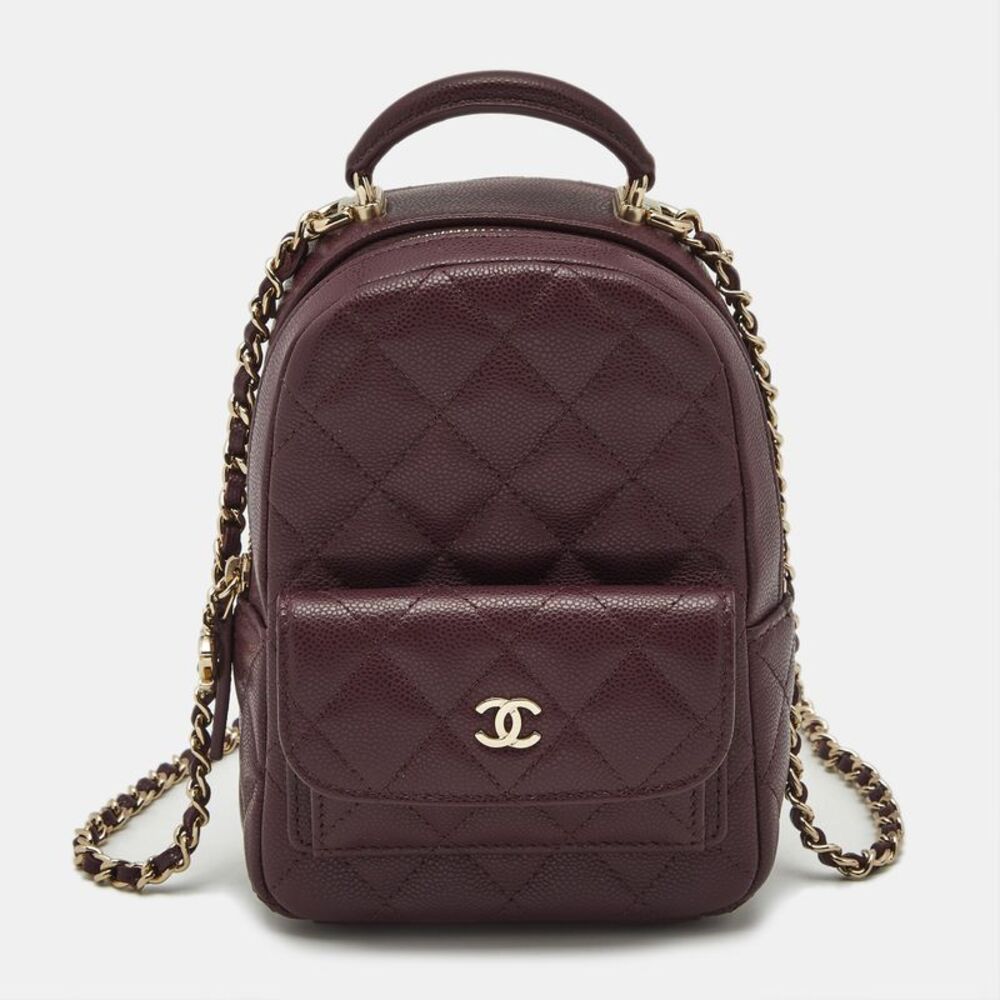 Chanel Burgundy Quilted Caviar Leather Mini Cc Classic Backpack
